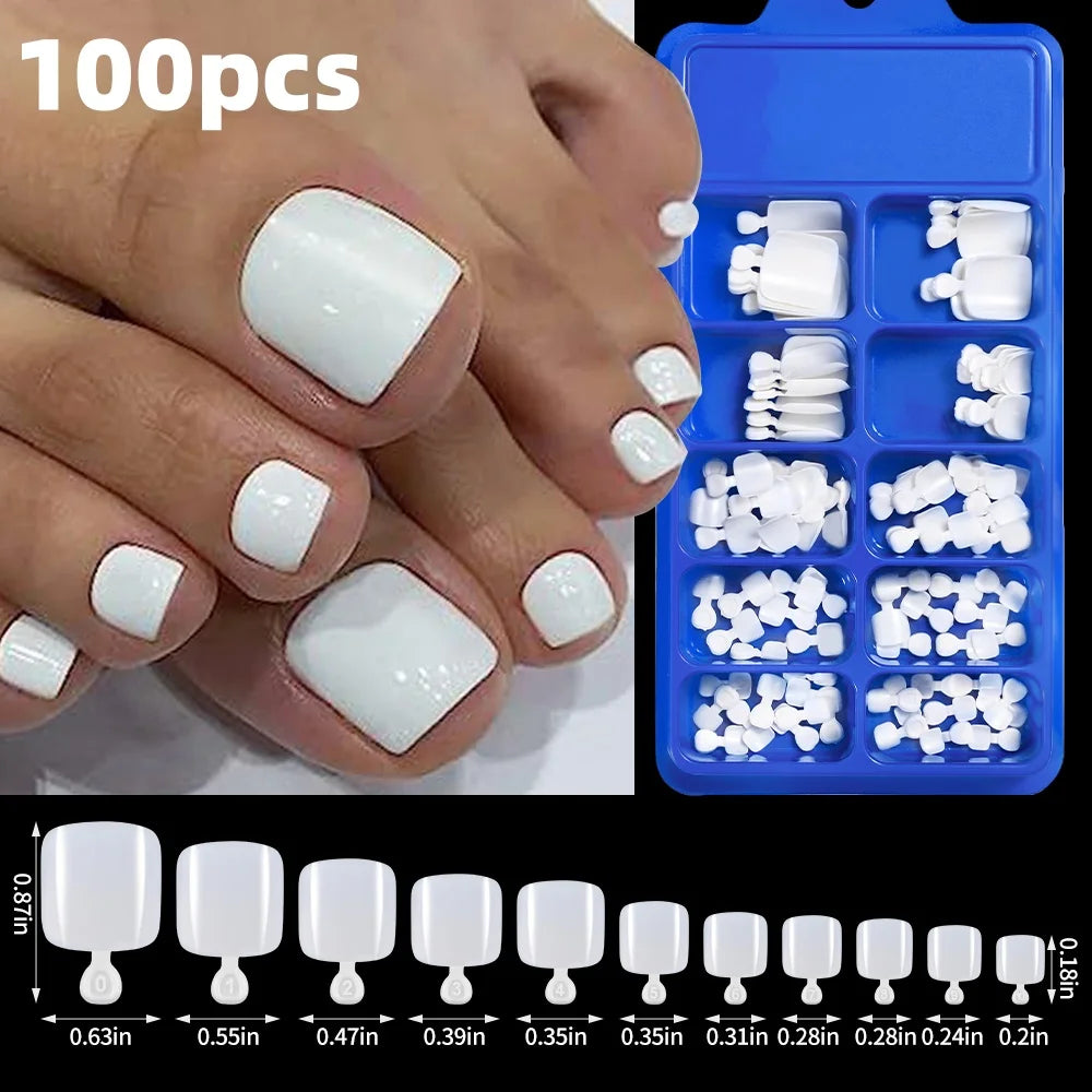 120-piece pink French tip press-on toenails by HSF Marketplace, square-shaped short glossy false toenail set