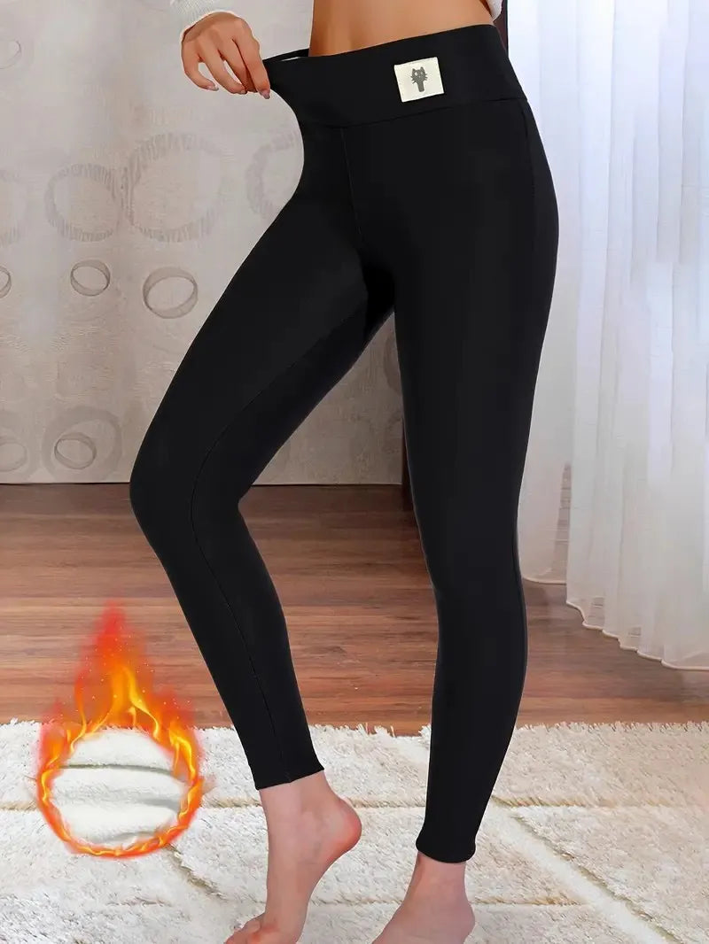 Women's winter fleece leggings with high waist, lamb cashmere lining, velvet finish, and elastic fit by HSF Marketplace