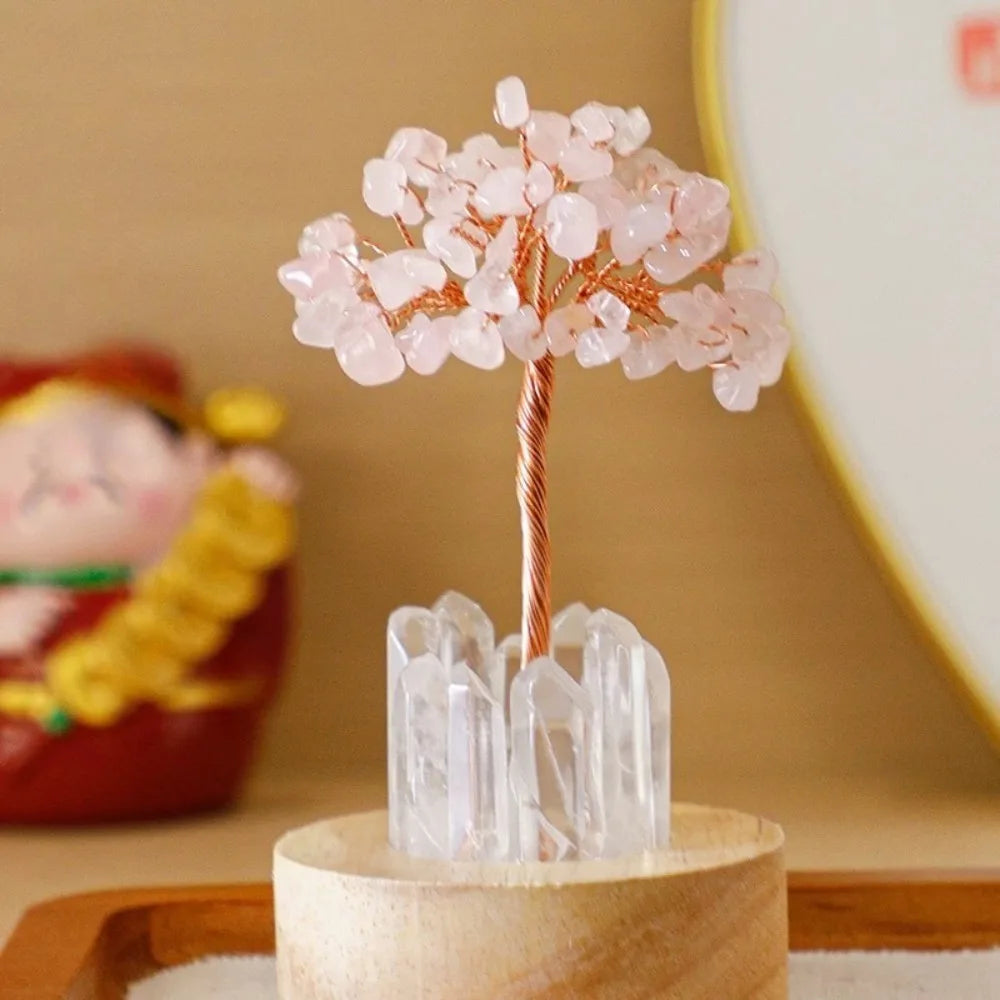 Glowing Crystal Money Tree with LED Base for Wealth Luck, Natural Stone Feng Shui Desktop Ornament, Gift for Birthday