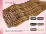 DIYOMO natural black straight PU clip-in hair extensions, 100% human hair with seamless invisible wefts