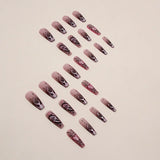 24-piece glitter pink false nails with Halloween skull and love print, wearable European ballet press-on nails by HSF Marketplace