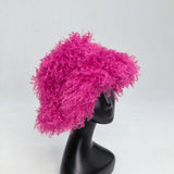 Women's trendy faux wool curly fur bucket hat in a plush textured design by HSF Marketplace