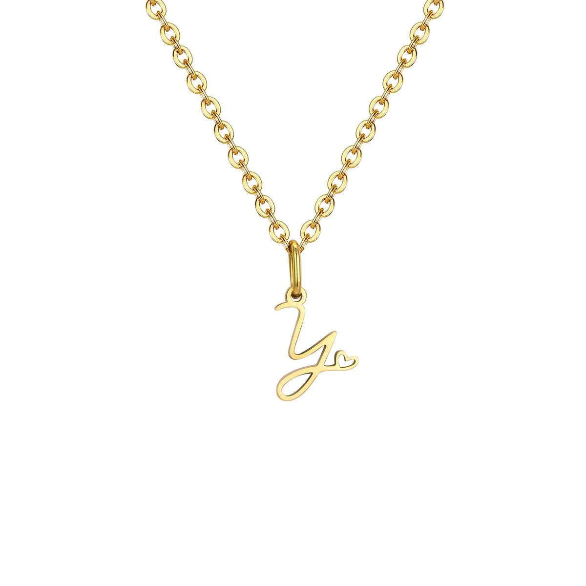Gold plated dainty heart initial necklace for women featuring waterproof stainless steel monogram pendant with A-Z letter.