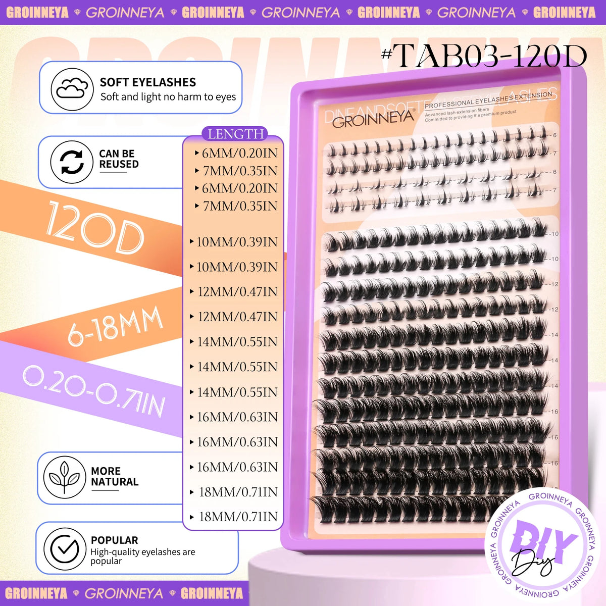 GROINNEYA fluffy 3D mink faux lash clusters kit with bond and seal for lash extensions
