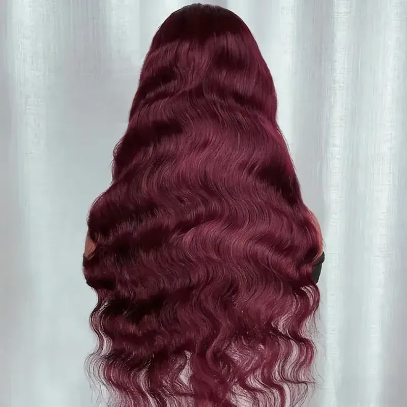 99J Burgundy Pre Impregnated Lace Women's Front Hair 250% Density 13x4 Body Wave HD Transparent Lace Front Wig For Women
