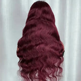 99J Burgundy Pre Impregnated Lace Women's Front Hair 250% Density 13x4 Body Wave HD Transparent Lace Front Wig For Women