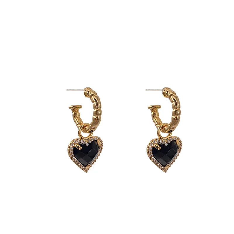 Black LOVE heart zircon drop earrings for women by HSF Marketplace