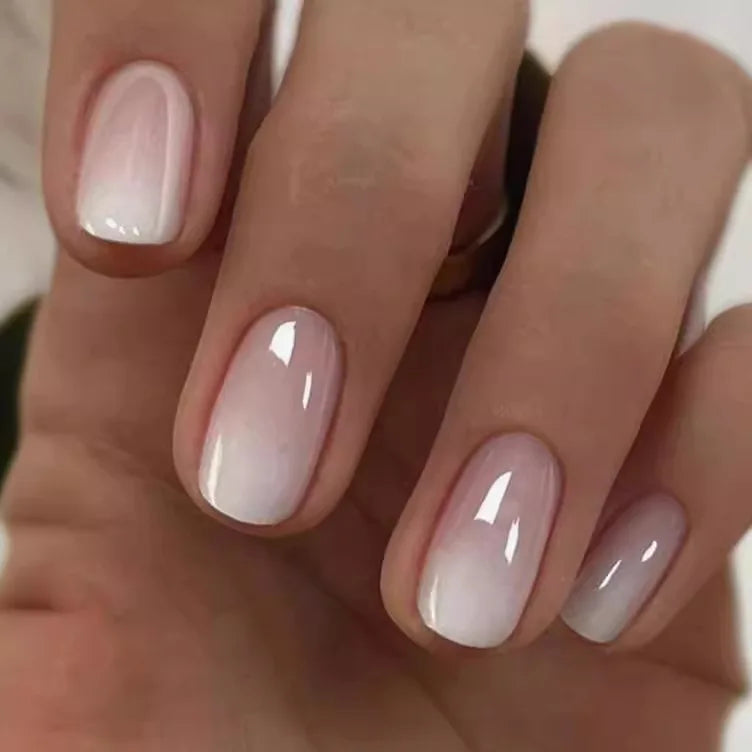 24-piece oval short pink ombre press-on false nails for women and girls, removable wearable nail art