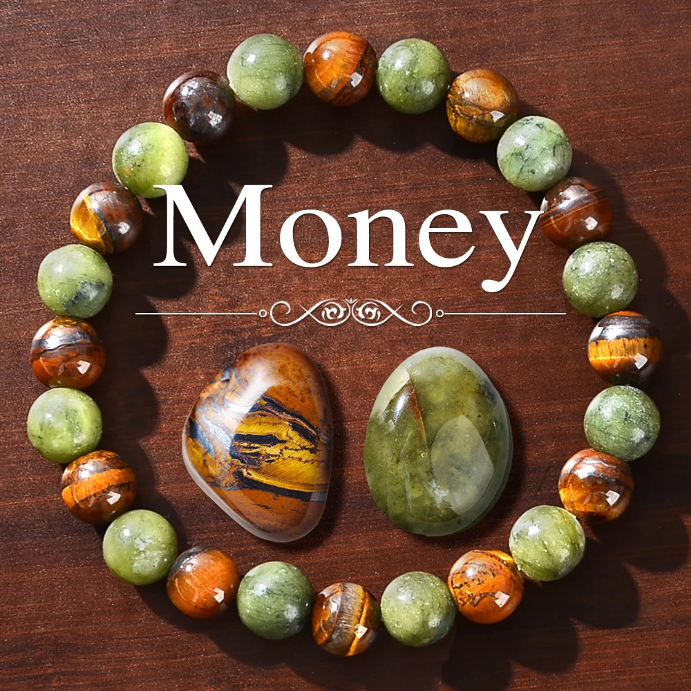 3PCS Wealth Attraction Set Tiger Eye Stone Green Dongling Bracelet with Original Stone for Wealth Attraction and Prosperity