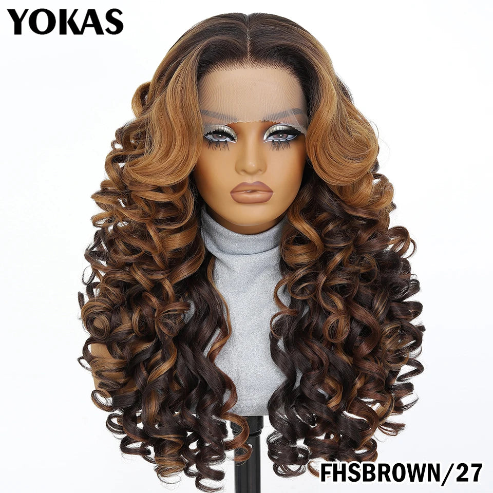 Latisha Lace Frontal Wigs 13x6 Synthetic High Temperature Fiber HD Lace Frontal Wigs 24 Inch Loose Curls Lace Wig For Afro Wome