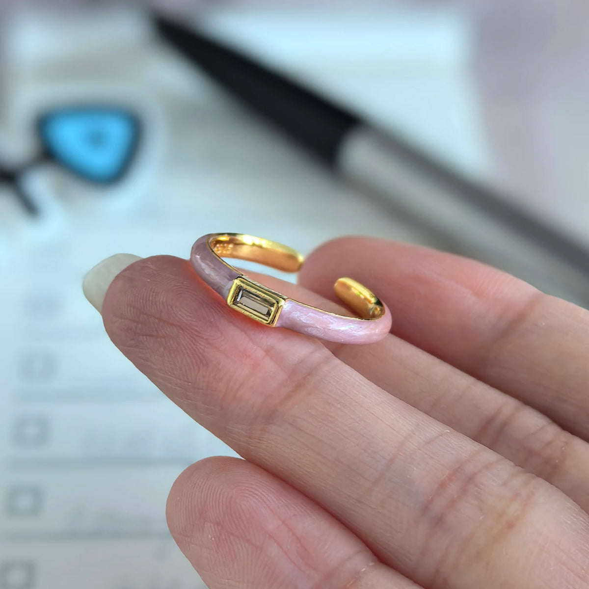 925 Sterling Silver Open Finger Ring Golden Enamel Donut Dazzling Geometric Punk For Women Jewelry Gift Dropship Wholesale