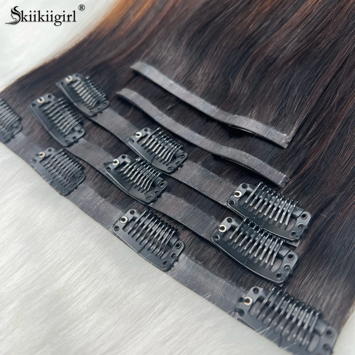 Kiikiigirl PU clip-in hair extensions, 100% Remy human hair seamless weft for women