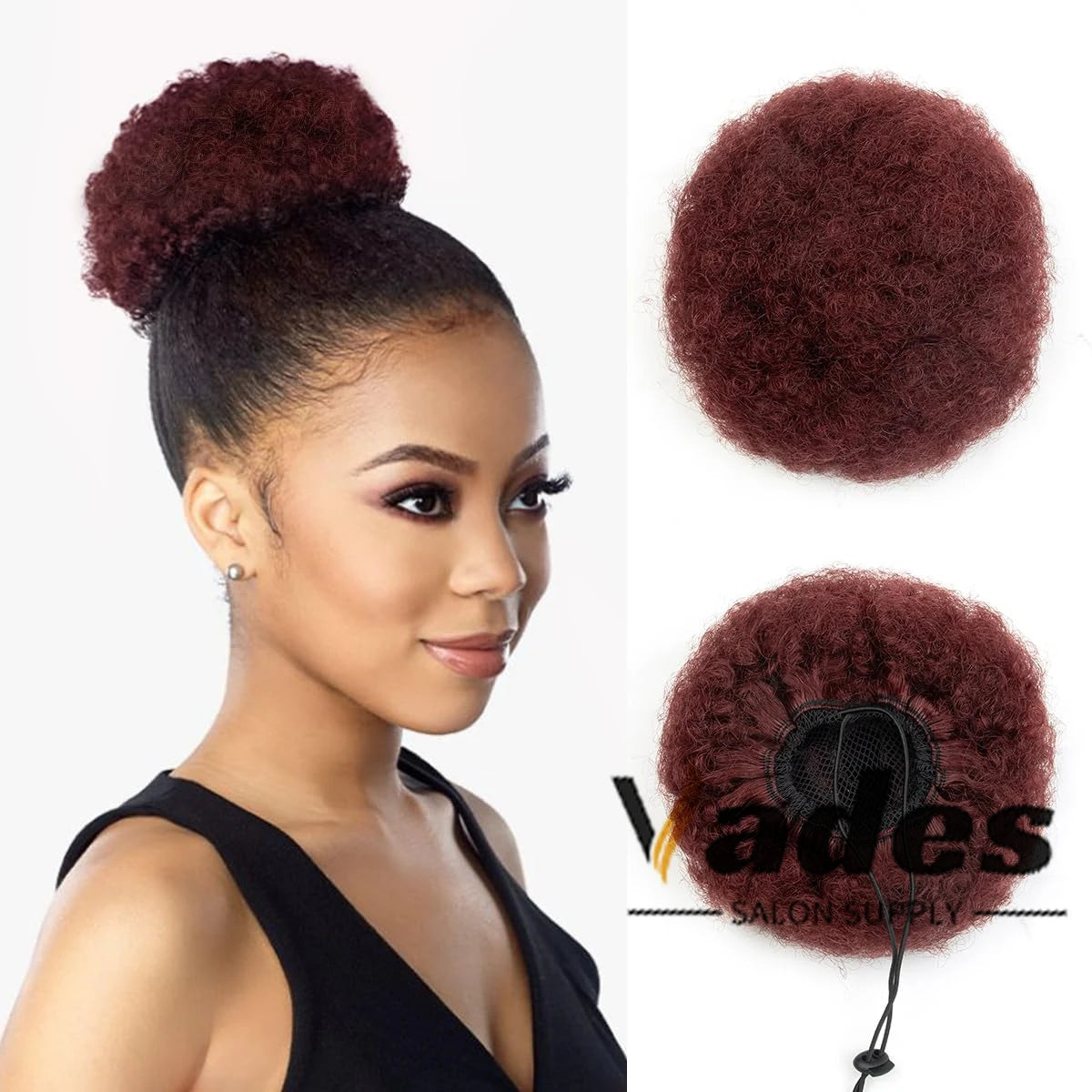 Curly human hair afro kinky puff drawstring ponytail high bun hair piece for Black women, 4–8 inch
