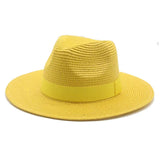 Women's black ribbon Panama straw hat for spring and summer sun protection