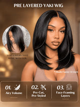 UNice Natural Black Yaki Bob Wig 7x5 Lace Bye-Bye Slip™ Put-On-and-Go Glueless Human Hair Drawstring Wig for Beginners