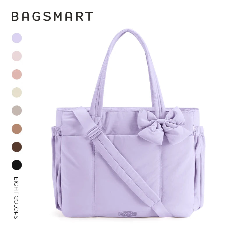 HSF Marketplace BAGSMART large capacity tote bag for women with multiple pockets, perfect for commuting and versatile shoulder use.