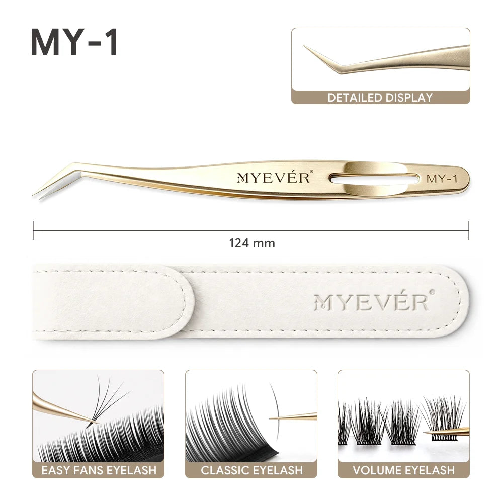 MYEVER Anti-Slip Eyelash Extension Tweezers Steel High-Density Fiber Tip Eyelash & Eyebrow Professional Precision Makeup Tools