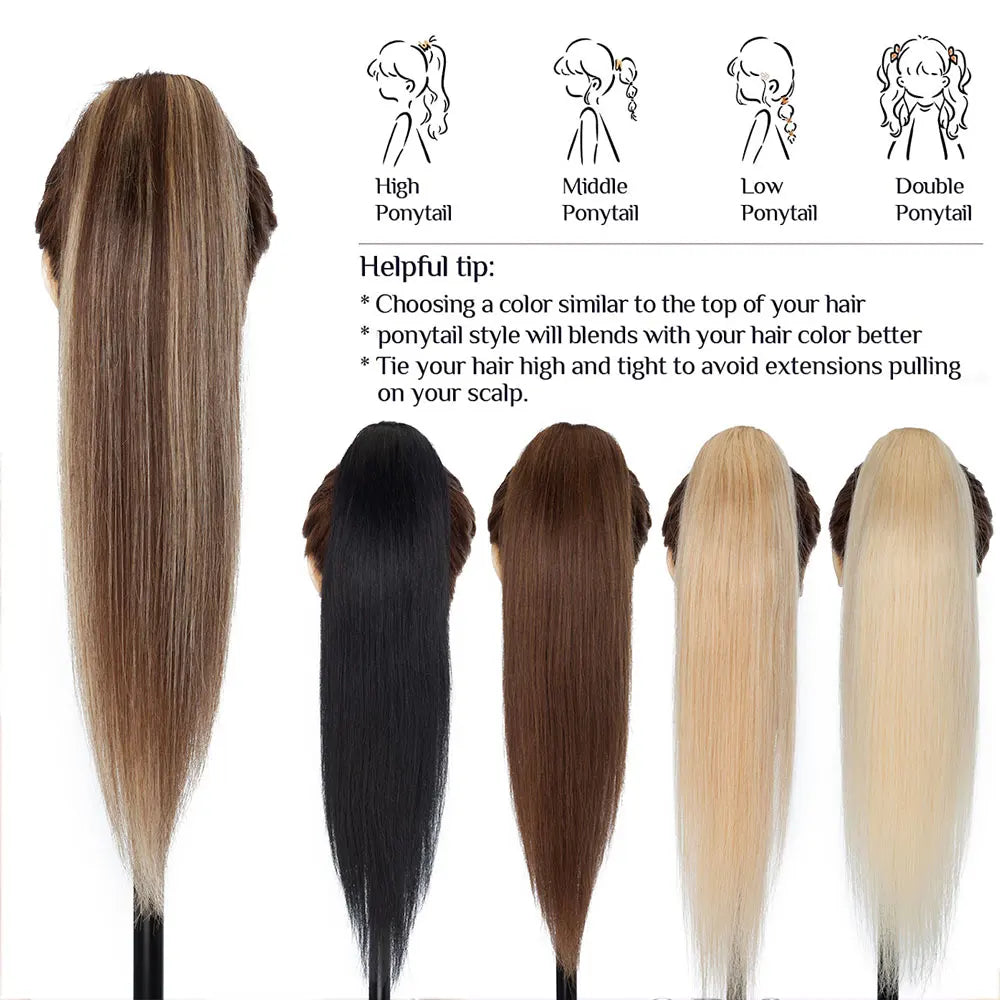 SEGO straight human hair claw clip ponytail extension in blonde brown, 105g-120g