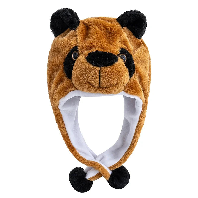 Women's HSF Marketplace plush 3D animal style winter hat with funny decorative design for couples and families