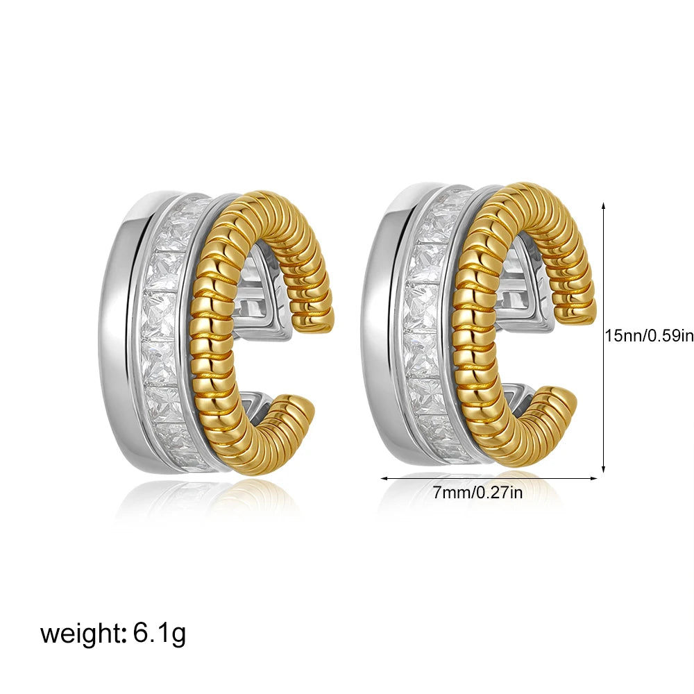 1Pc Minimalist Paved Zircon Double Layer Clip Earrings No Piercing Cartilage Ear Cuff Gold Plated Party Fashion Jewelry Gift