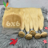 #613 Colored Straight Human Hair Bundles Blonde Closure 1/2/3/4 PCS 100% Vietnamese Remy Human Hair Weave Extensions