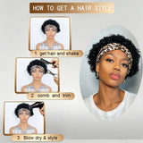 Jet black kinky curly human hair leopard print twist headband wig, full machine-made afro curly style wig
