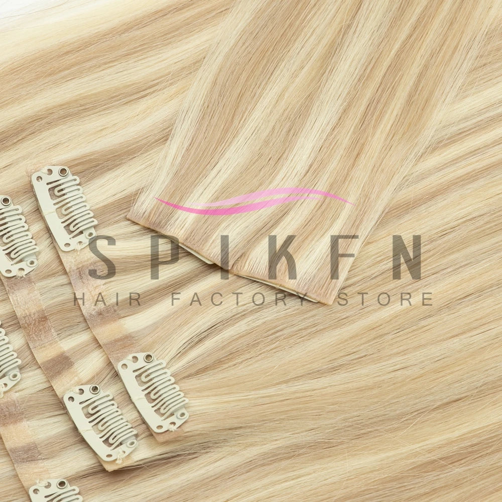Chocolate brown straight human hair clip-in extensions, 7-piece PU clip set by HSF Marketplace