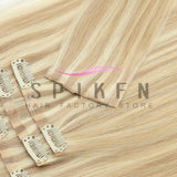 Chocolate brown straight human hair clip-in extensions, 7-piece PU clip set by HSF Marketplace