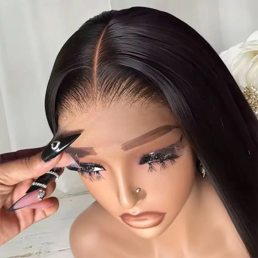 250 density Brazilian human hair wig with 13x4 HD transparent lace, 5x5 closure, and bone straight style for women