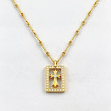 S925 pure silver gold cross pendant necklace with diamond inlay, unisex jewelry, personalized classic design.