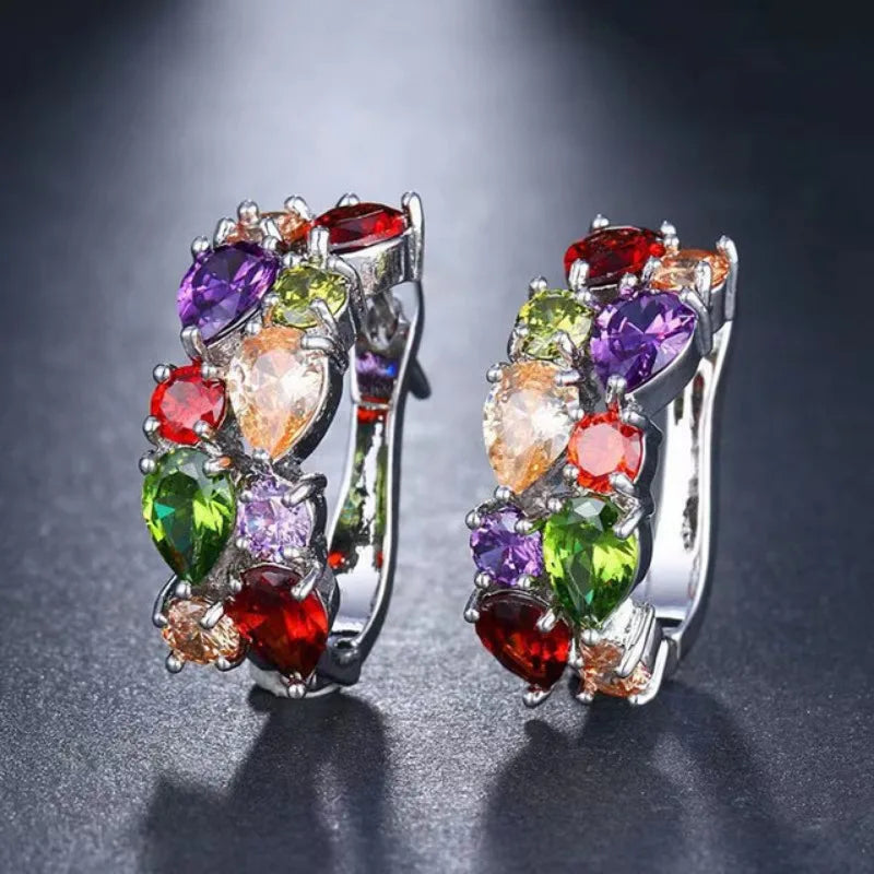 Multicolor zirconia hoop earrings for women by HSF Marketplace, featuring elegant sparkling stones