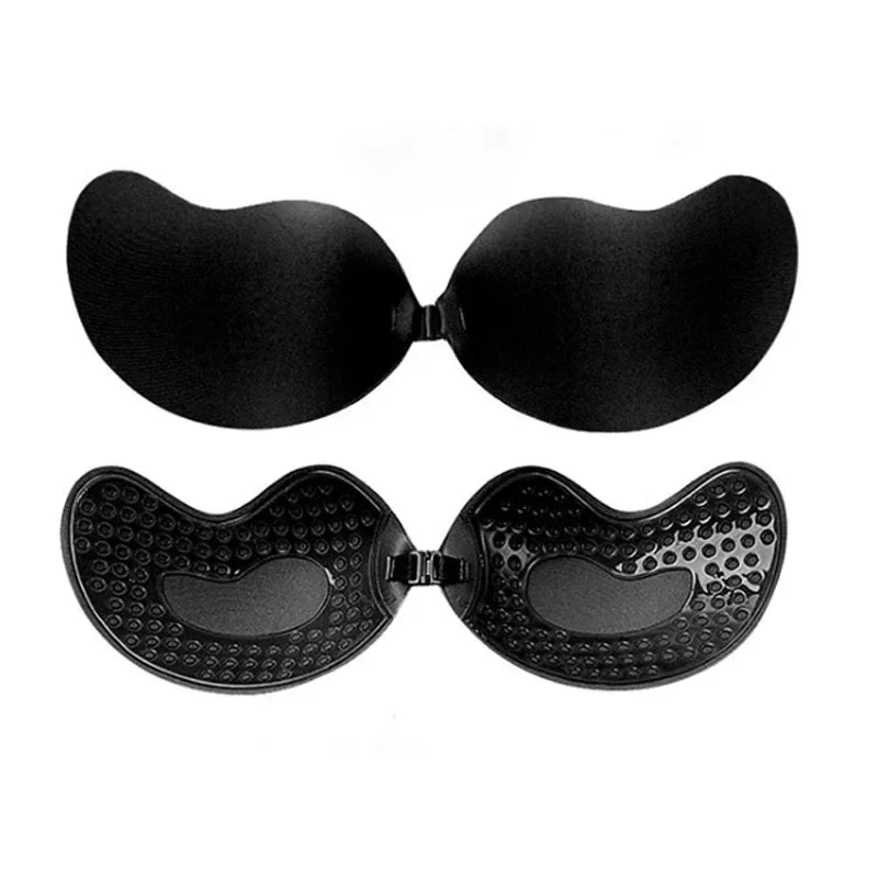 Invisible strapless adhesive stick push-up bra with seamless silicone nipple covers for women’s lingerie