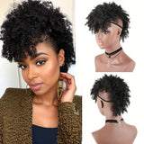 Chic Afro curly mohawk wig with brown bangs, clip-in ponytail and high puff afro bun style by HSF Marketplace