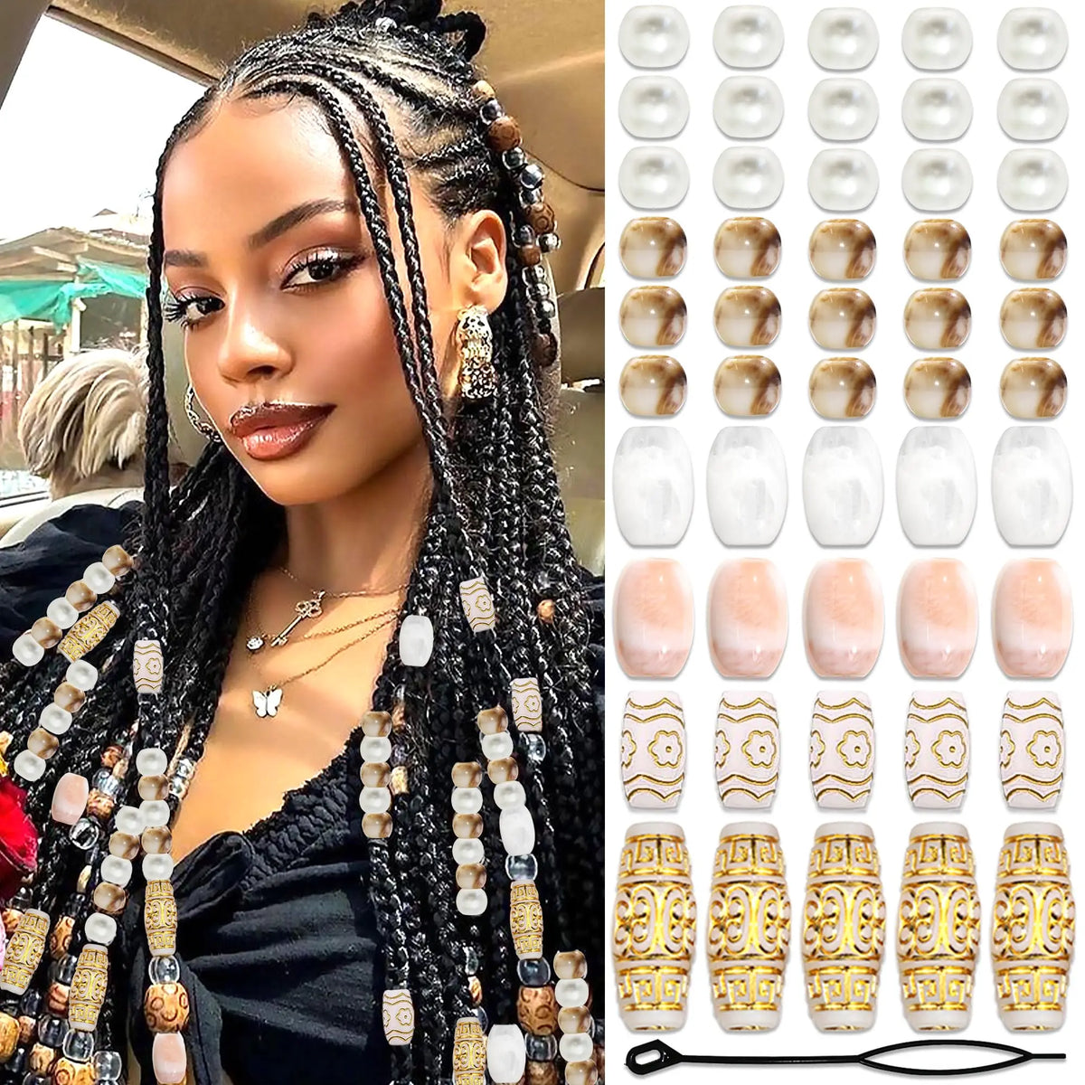 60-piece vintage barrel hair beads set for stylish hair cuffs by HSF Marketplace