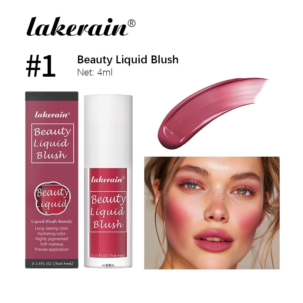 Liquid blush with moisturizing creamy texture, waterproof sweat-proof formula, and highly pigmented long-lasting color