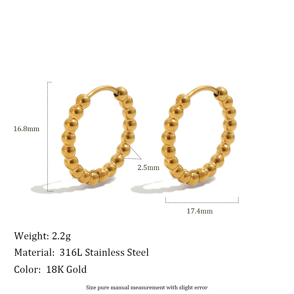 MamacitaSlay 18K gold-plated 316L stainless steel geometric zircon beaded hoop earrings 亚洲日韩