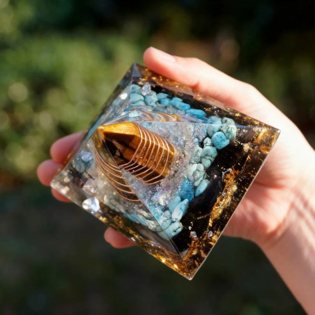 1pc Orgonite Pyramid Tiger Eye stones,Turquoise With Obsidian, Copper Orgone Pyramide  Crystal, Orgonite Pyramid