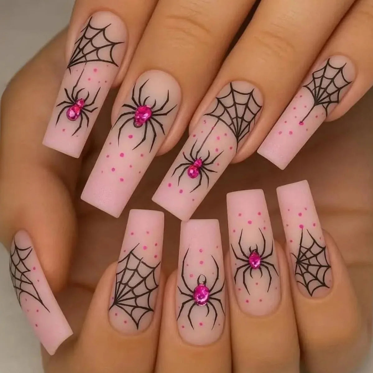 24-piece glitter pink skull and love print false nails, wearable European ballet press-on nails