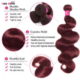 5x5 Closure With Bundles 99J Burgundy Body Wave Bundles With Closure Dark Red Colored Human Hair Bundles With Closure Free Part