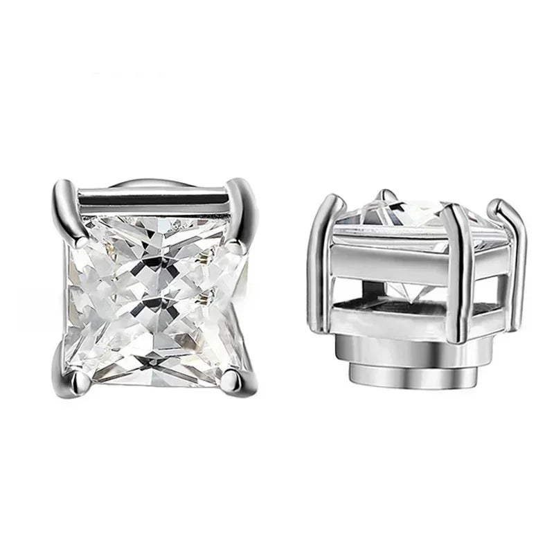 Crystal strong magnetic ear stud clip earrings, round zircon punk non-piercing jewelry for men and women