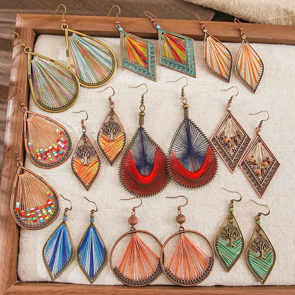 Colorful wire-wrapped boho dangle earrings for women by HSF Marketplace