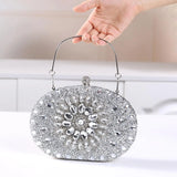 Sparkly women's rhinestone clutch purse from HSF Marketplace, luxury evening handbag with elegant design and sparkling embellishments.