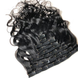 HSF Marketplace Brazilian body wave human hair clip-in extensions, 8-piece set, natural black, 8–26 inch, 120g