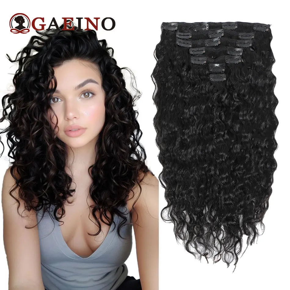 12A Grade water wave clip-in hair extensions, 100% human hair Remy 7-piece set in wet and wavy style
