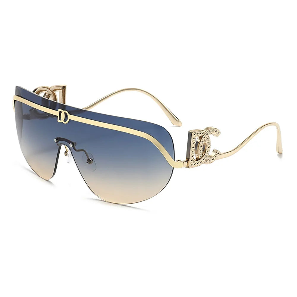 Luxury women's oversized shield Rimless sunglasses by HSF Marketplace with UV400 protection and trendy fashion design.