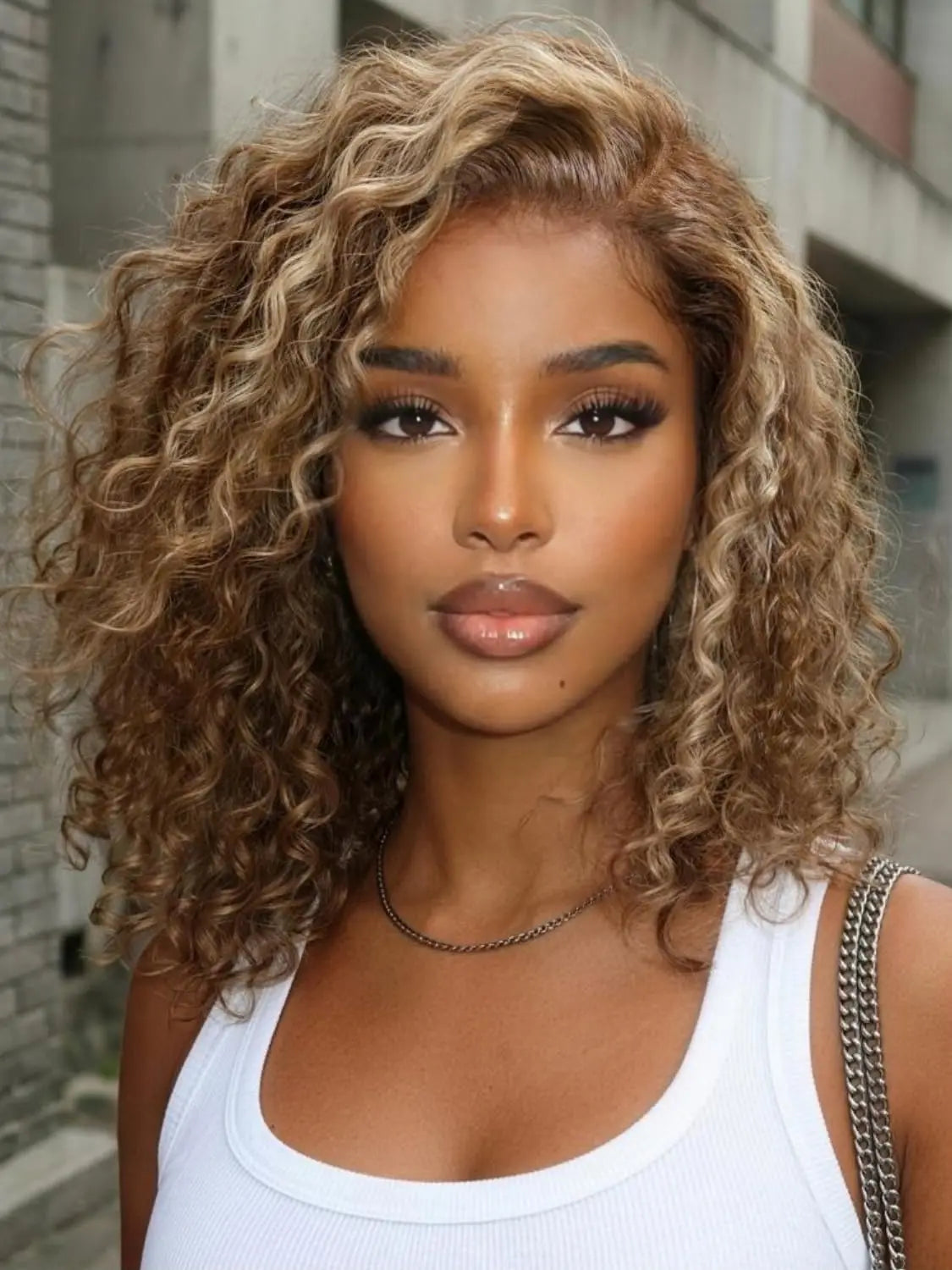 Honey blonde curly bob wig, glueless human hair lace front, by HSF Marketplace