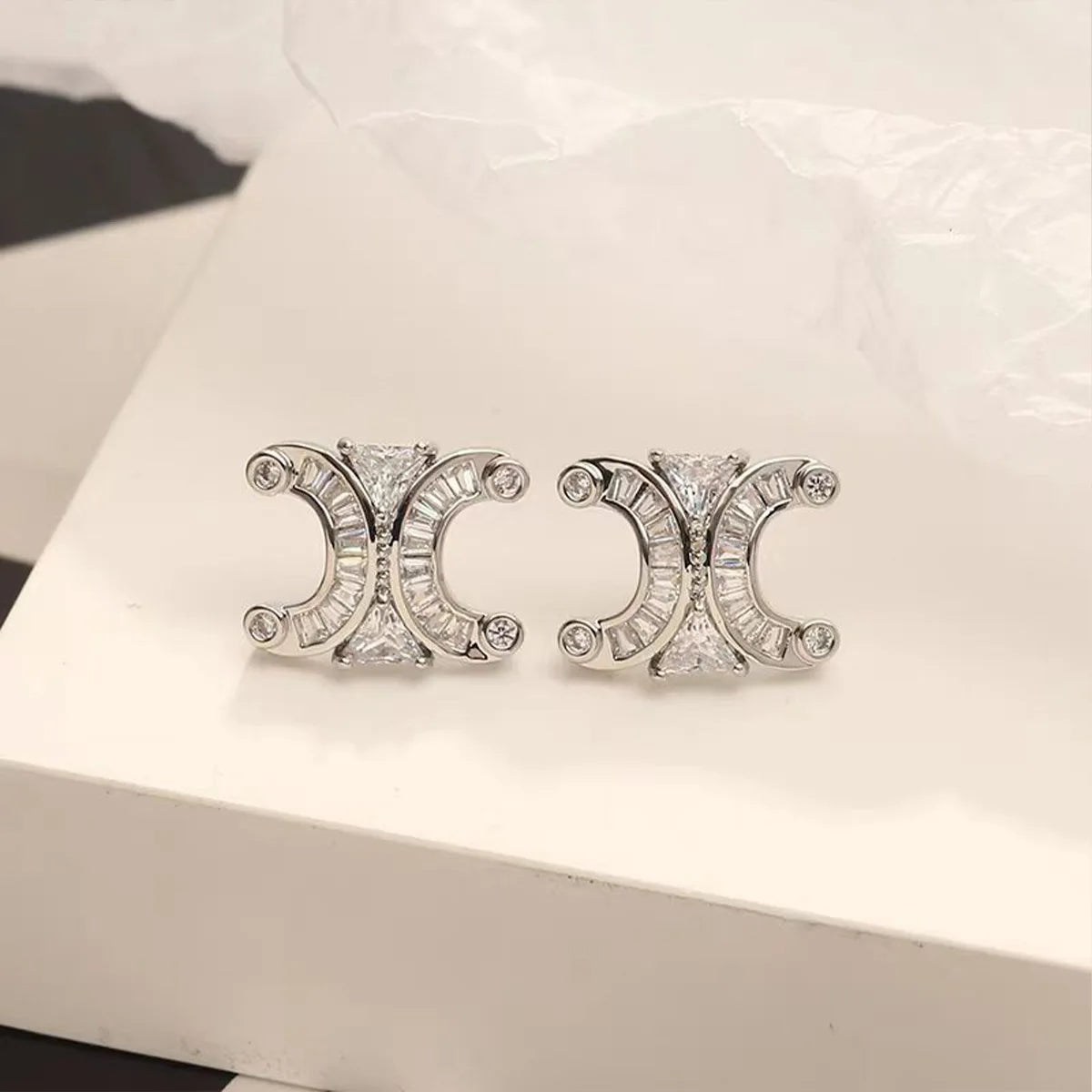 14K gold-plated zircon C-shaped stud earrings from HSF Marketplace, simple women's fashion jewelry