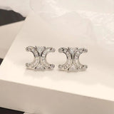14K gold-plated zircon C-shaped stud earrings from HSF Marketplace, simple women's fashion jewelry