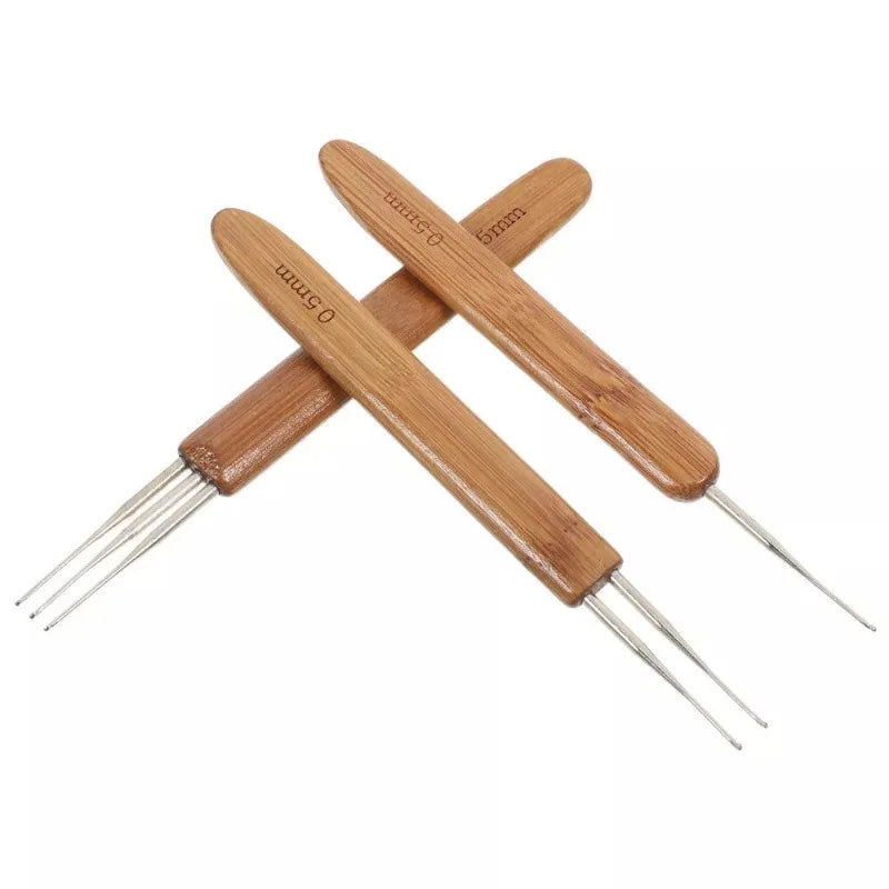 3pcs Dreadlock Crochet Hook Set 0.5MM Bamboo Handle Loc Needle Hair Dreads Crochet Hair Braiding Tools