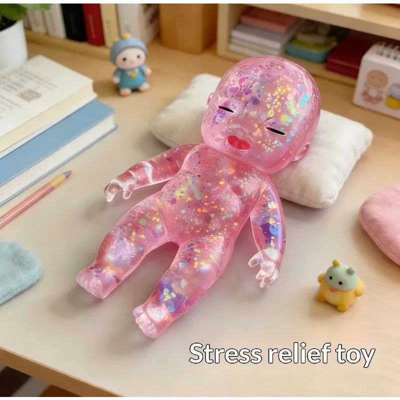 Clear Doll Fidget Toy, Sequin Filled Interior, Anxiety Relief Toy for Students